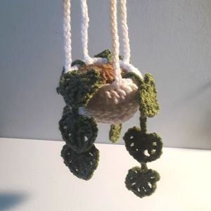 Handmade Hanging Crochet Plant for Rearveiw mirror or decor